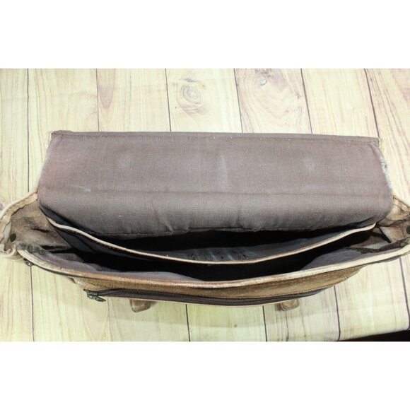 Tan Leather Briefcase Attached Case Laptop Messenger Bag - Picture 9 of 12